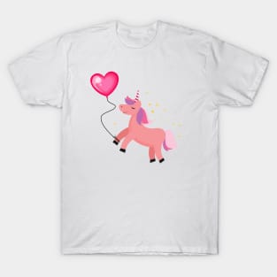 Cute Pink Unicorn & Heart Balloon T-Shirt